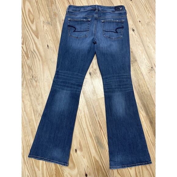 American Eagle Kick Boot Jeans Womens 10 Blue Stretch Dark Wash Denim 31x31 - Picture 2 of 7